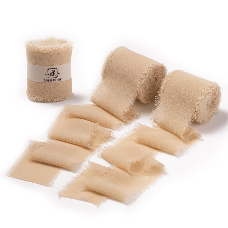 DORIS HOME Nude Chiffon Ribbon for Flower Bouquet, 2" x21Yd Fabric Ribbon for Gift Wrapping, Handmade Frayed Ribbon for Wedding/Christmas Decorations - Image 1